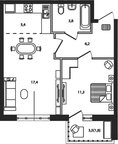 Продается 2-комн. квартира, 44.1 м²