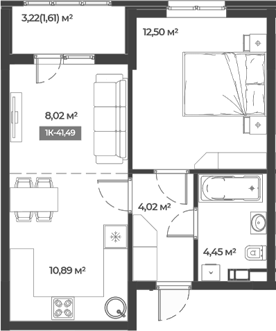 1-комн., 39.88 м², 2/5 этаж, ЖК «Соловей»