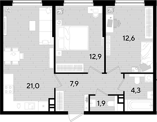 Продается 2-комн. квартира, 60.6 м²