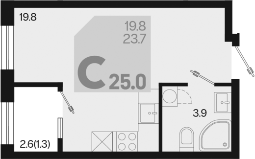 Студия, 23.7 м², 2/18 этаж, ЖК «Первое место»