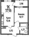 1-комн., 36.49 м², 5/9 этаж, ЖК «Кумир»