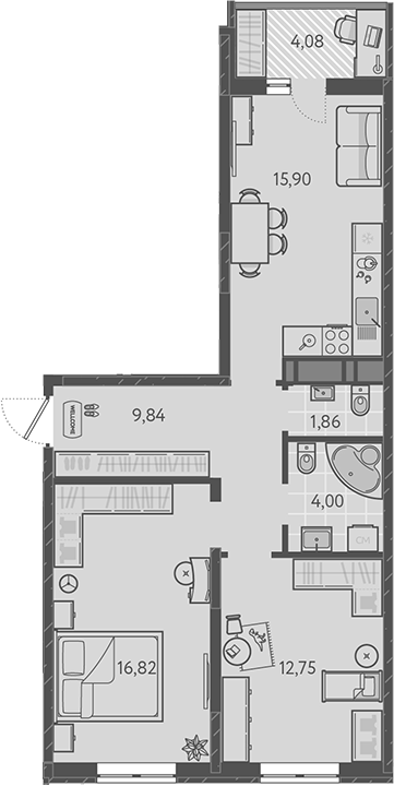 3-комн., 61.17 м², 9/16 этаж, ЖК «Теплые края»