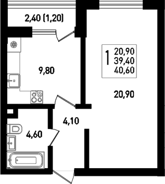 Продается 1-комн. квартира, 39.6 м²