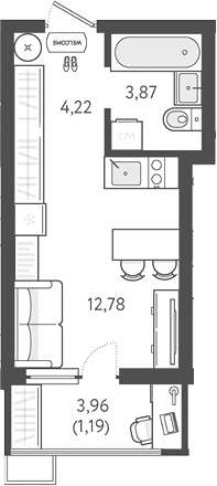 Студия, 20.87 м², 7/9 этаж, ЖК «Теплые края»