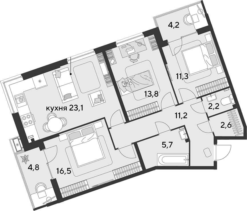 4+ комнаты, 87.4 м², 2/18 этаж, ЖК «Парк Победы»