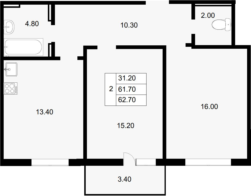 2-комн., 61.7 м², 18/18 этаж, ЖК «Парк у дома»