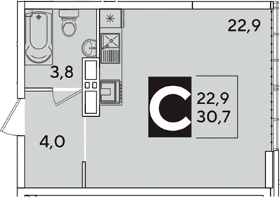 Студия, 30.7 м², 16/16 этаж, ЖК «Самолет»