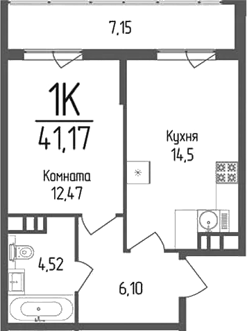 1-комн., 37.59 м², 5/9 этаж, ЖК «Кумир»