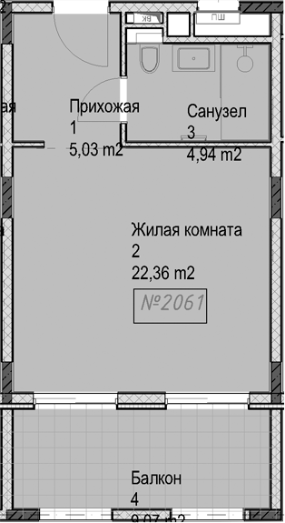 Студия, 32.3 м², 2/4 этаж, ЖК «Гостиничный комплекс Николай 1»