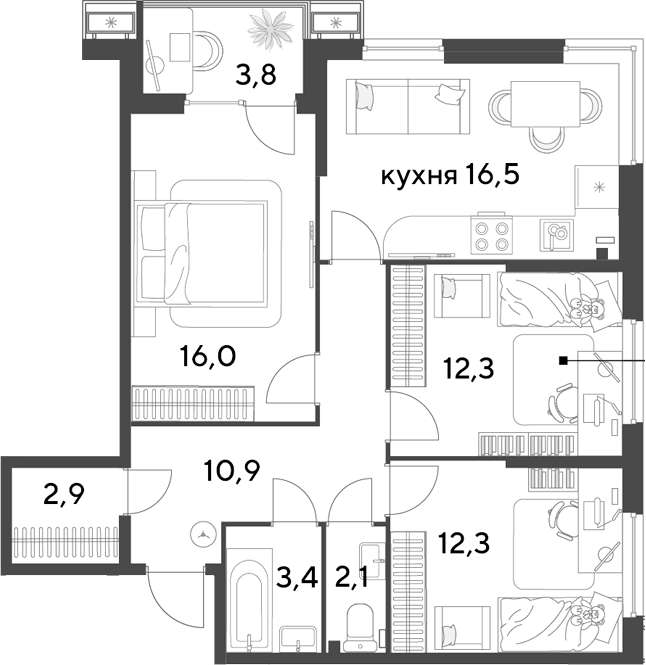 4+ комнаты, 76.4 м², 2/18 этаж, ЖК «Парк Победы»