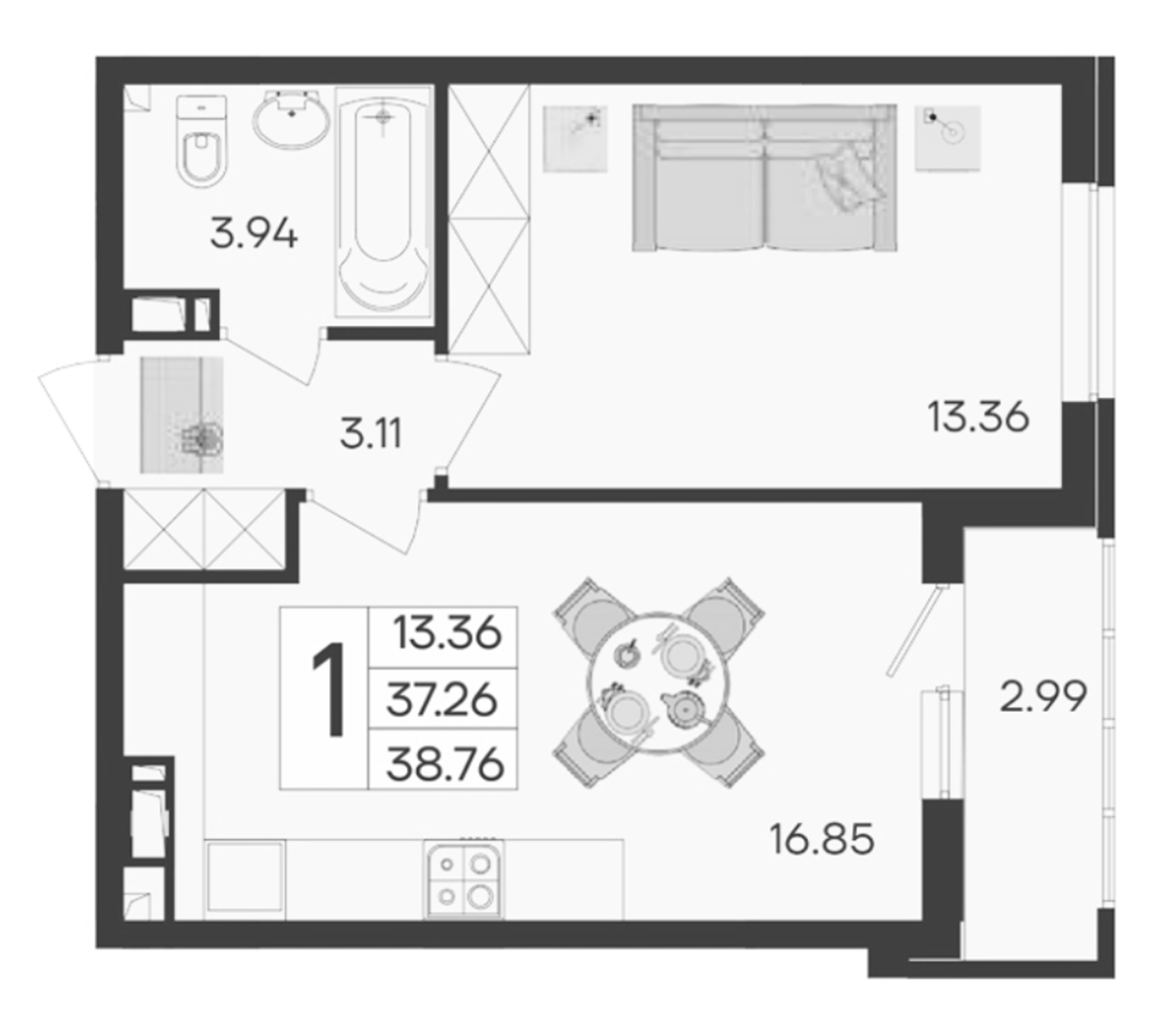 Продается 1-комн. квартира, 37.26 м²