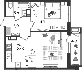 2-комн., 43.4 м², 22/24 этаж, ЖК «Рекорд»