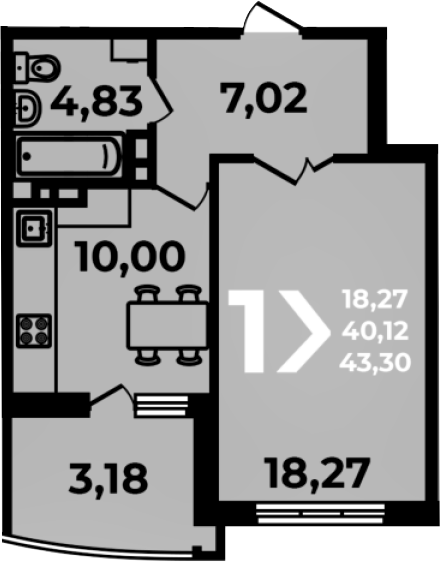 1-комн., 42.05 м², 8/19 этаж, ЖК «Аксиома»