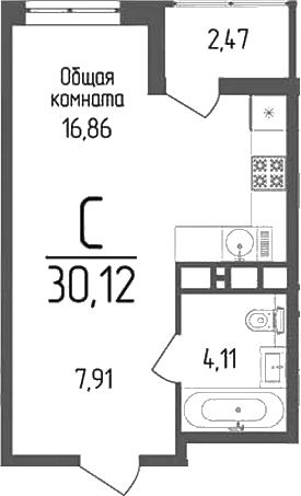 Продается 1-комн. квартира, 28.88 м²