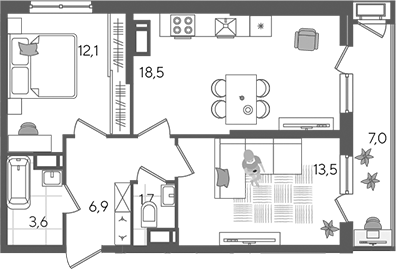 3-комн., 56.3 м², 16/24 этаж, ЖК «Рекорд»