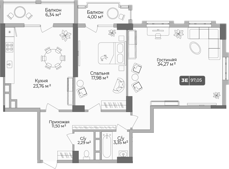 Продается 2-комн. квартира, 93.95 м²