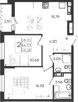 2-комн., 54.03 м², 3/18 этаж, ЖК «Дом 101»