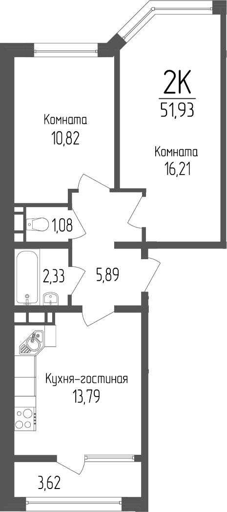 2-комн., 50.12 м², 15/16 этаж, ЖК «Портрет 2»