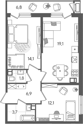 3-комн., 57.7 м², 8/24 этаж, ЖК «Рекорд»