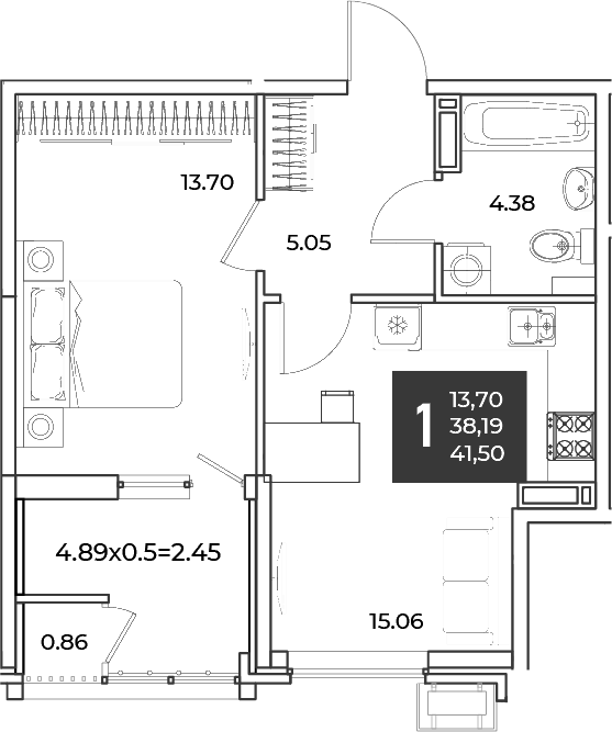 Продается 1-комн. квартира, 38.19 м²