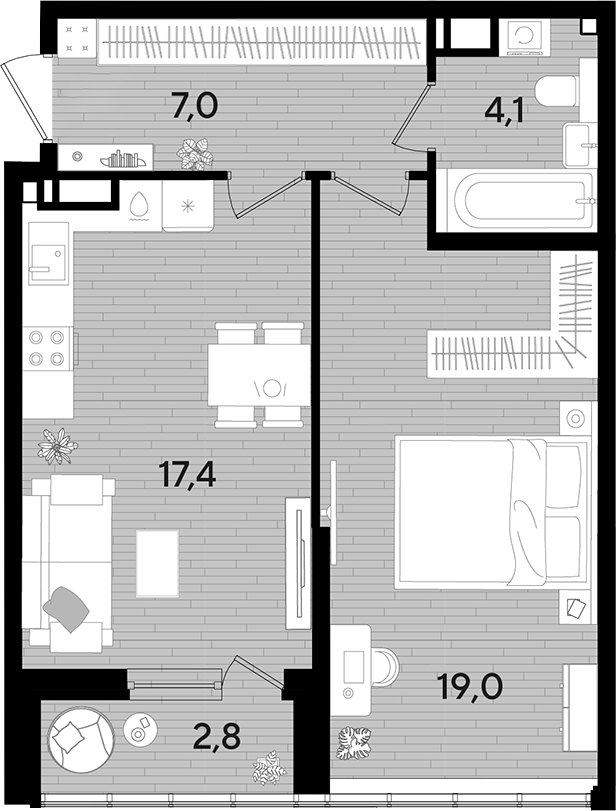 1-комн., 47.5 м², 16/16 этаж, ЖК «DОГМА ПАРК»