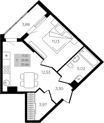 Продается 1-комн. квартира, 35.95 м²
