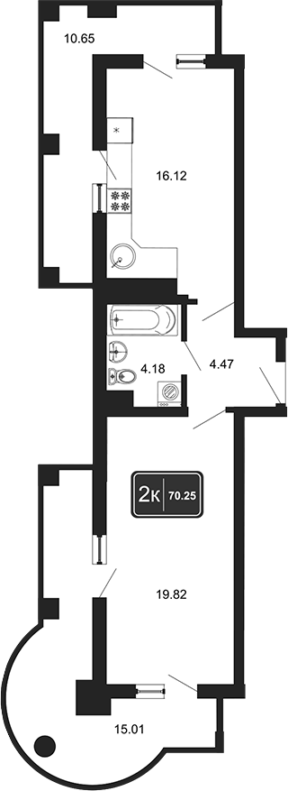 1-комн., 44.59 м², 2/8 этаж, ЖК «Гостиничный комплекс Marine Garden 4»