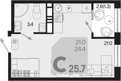 Продается 1-комн. квартира, 24.4 м²