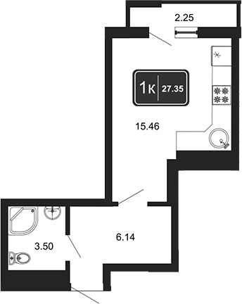 Студия, 25.1 м², 3/8 этаж, ЖК «Гостиничный комплекс Marine Garden 4»