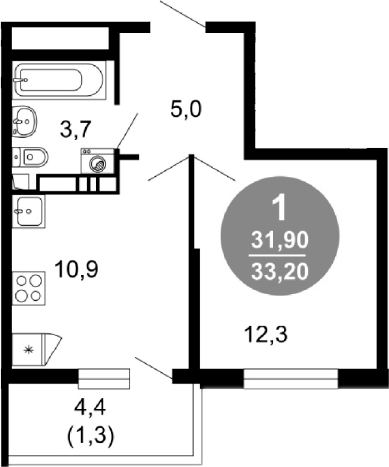 1-комн., 31.9 м², 4/17 этаж, ЖК «Лестория»