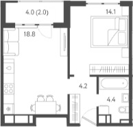 2-комн., 41.5 м², 23/24 этаж, ЖК «Все Свои VIP»