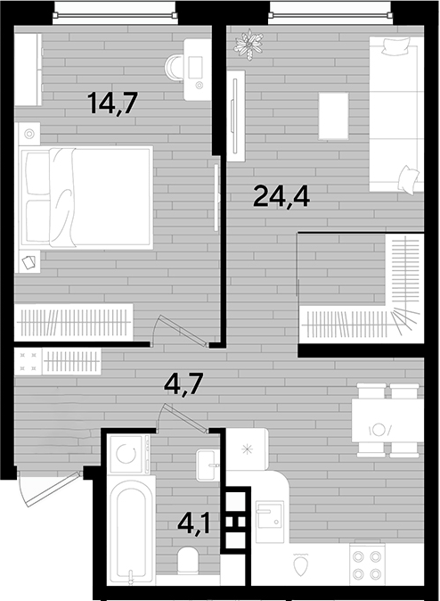 1-комн., 47.9 м², 9/16 этаж, ЖК «DОГМА ПАРК»