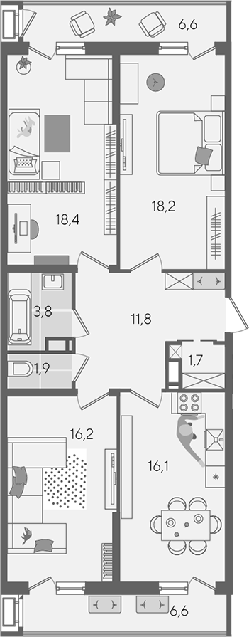 4+ комнаты, 88.1 м², 22/24 этаж, ЖК «Рекорд»