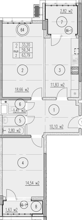 2-комн., 59.34 м², 2/9 этаж, ЖК «Agoy Park Residence by Lavicon»