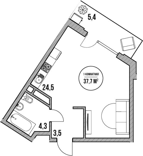 Студия, 32.3 м², 2/5 этаж, ЖК «МореТут»