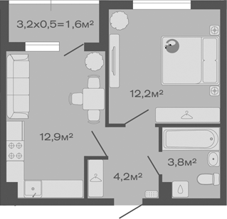 1-комн., 33.1 м², 4/4 этаж, ЖК «Дзенпарк»