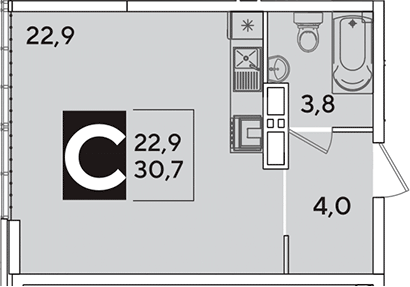 Студия, 30.7 м², 16/16 этаж, ЖК «Самолет»