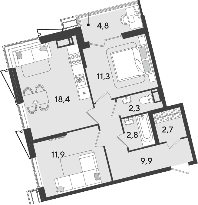 Продается 3-комн. квартира, 59.3 м²