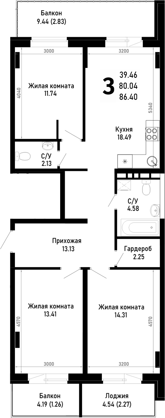 Продается 3-комн. квартира, 80.04 м²