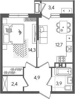1-комн., 38.2 м², 10/24 этаж, ЖК «Рекорд»