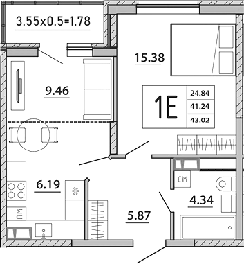 Продается 2-комн. квартира, 41.24 м²