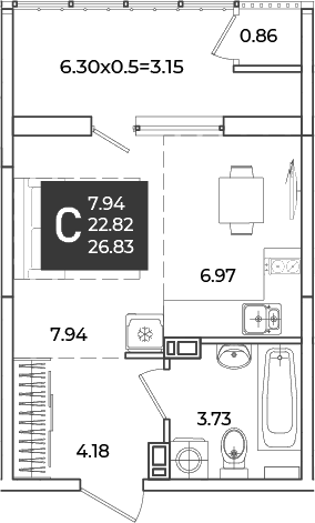 Студия, 22.82 м², 4/18 этаж, ЖК «Образцово»