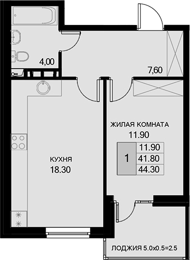 Продается 1-комн. квартира, 41.8 м²