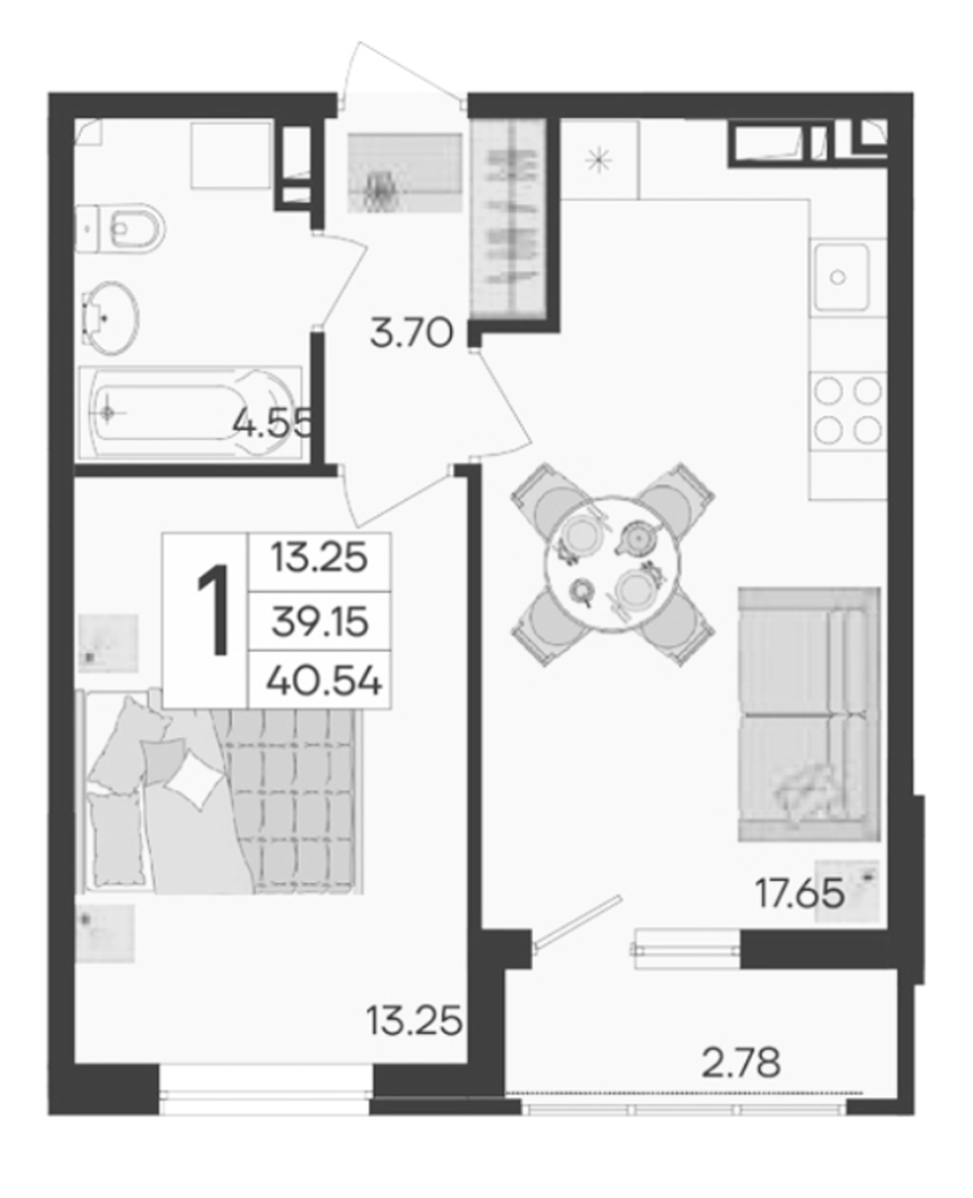 1-комн., 39.15 м², 9/9 этаж, ЖК «Дом 101»