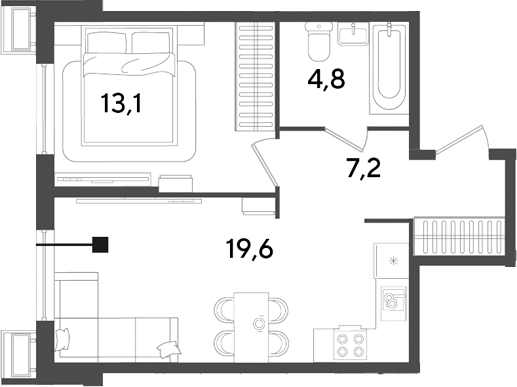 2-комн., 44.7 м², 2/18 этаж, ЖК «Парк Победы»