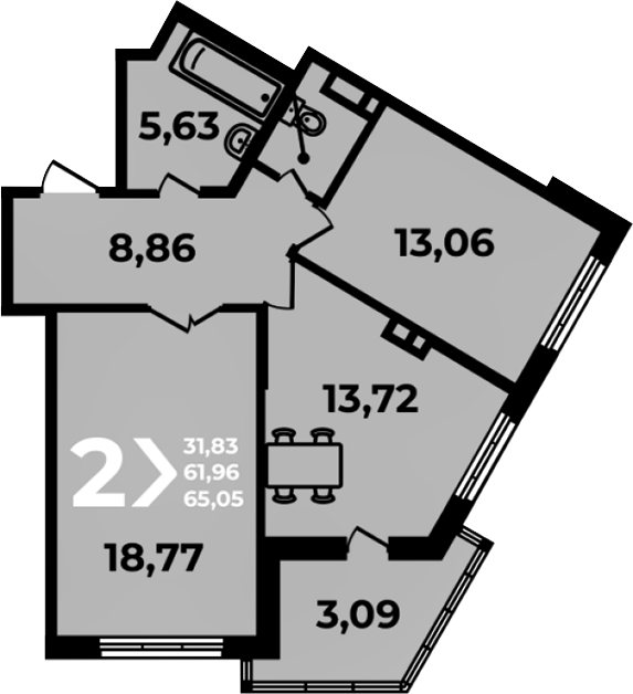 2-комн., 61.96 м², 15/19 этаж, ЖК «Аксиома»