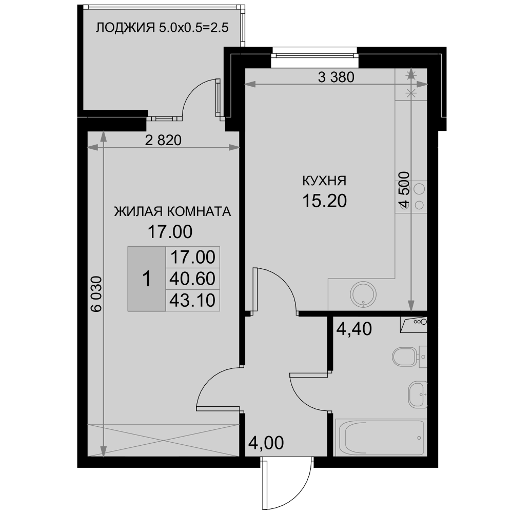 2-комн., 40.6 м², 2/7 этаж, ЖК «История»
