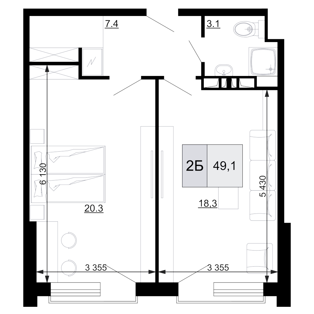 Продается 2-комн. квартира, 49.1 м²