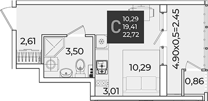 Студия, 19.41 м², 3/18 этаж, ЖК «Образцово»