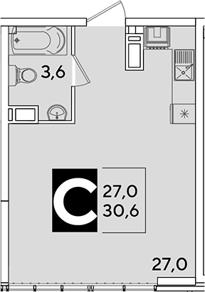 Студия, 30.6 м², 16/16 этаж, ЖК «Самолет»